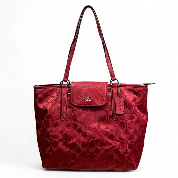 Coach Ward Steen With Leather Trim Monogram Purse Red Tag Tote Bag Pockets - Picture 1 of 16